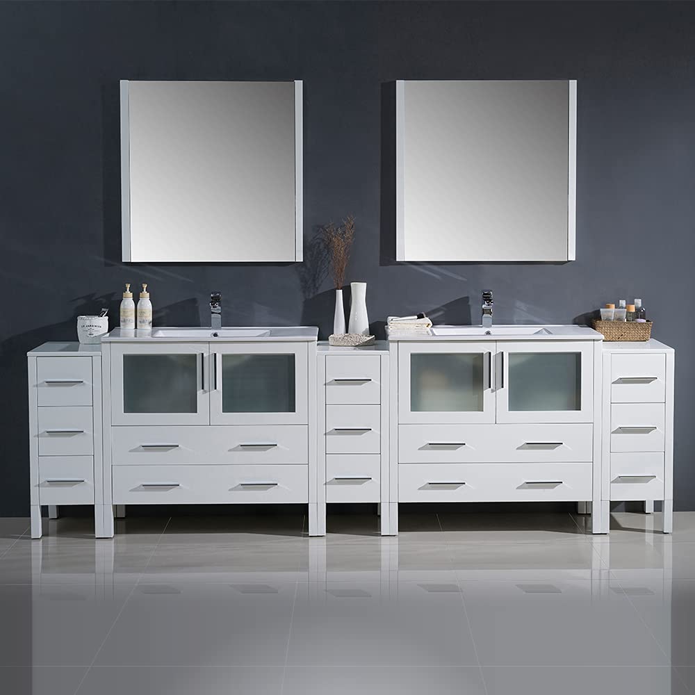 Fresca FVN62-108GR-UNS Fresca Torino 108" Gray Modern Double Sink Bathroom Vanity w/ 3 Side Cabinets & Integrated Sinks