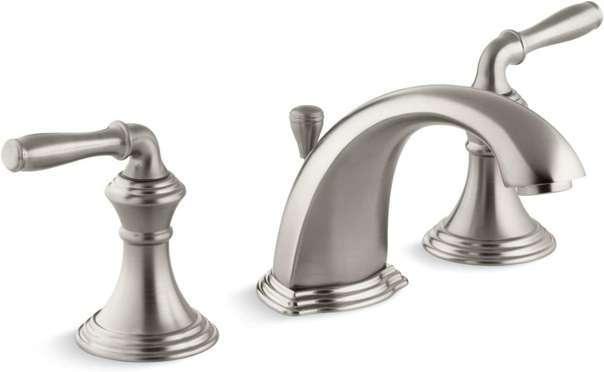 KOHLER 394-4-BN Devonshire Widespread Bathroom Faucet with Pop-Up Drain Assembly, 3-Hole 2-Handle Bathroom Sink Faucet, 1.2 gpm, Vibrant Brushed Nickel