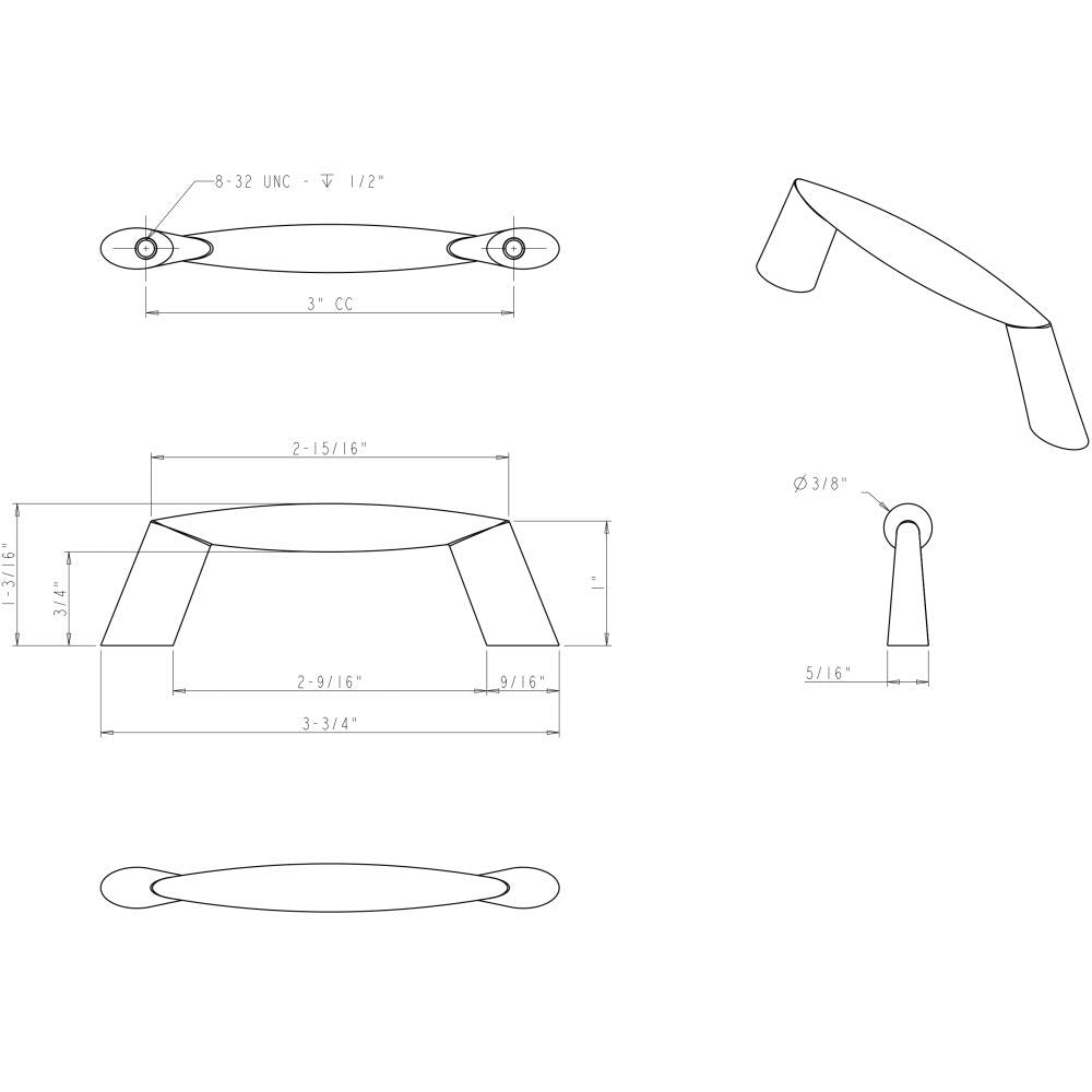 Elements 988-3MB 3" Center-to-Center Matte Black Zachary Cabinet Pull