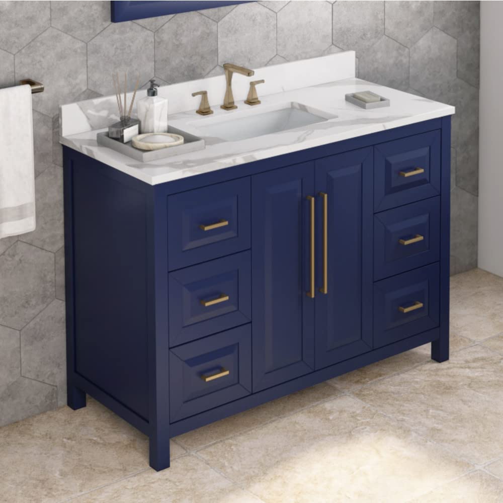 Jeffrey Alexander VKITCAD48BLCQR 48" Hale Blue Cade Vanity, Calacatta Vienna Quartz Vanity Top, undermount rectangle bowl