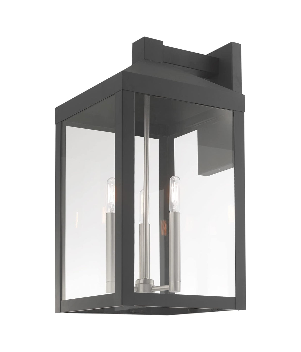 Livex Lighting 20585-80 Nyack - 21.75" Three Light Outdoor Wall Lantern, Nordic Gray Finish with Clear Glass