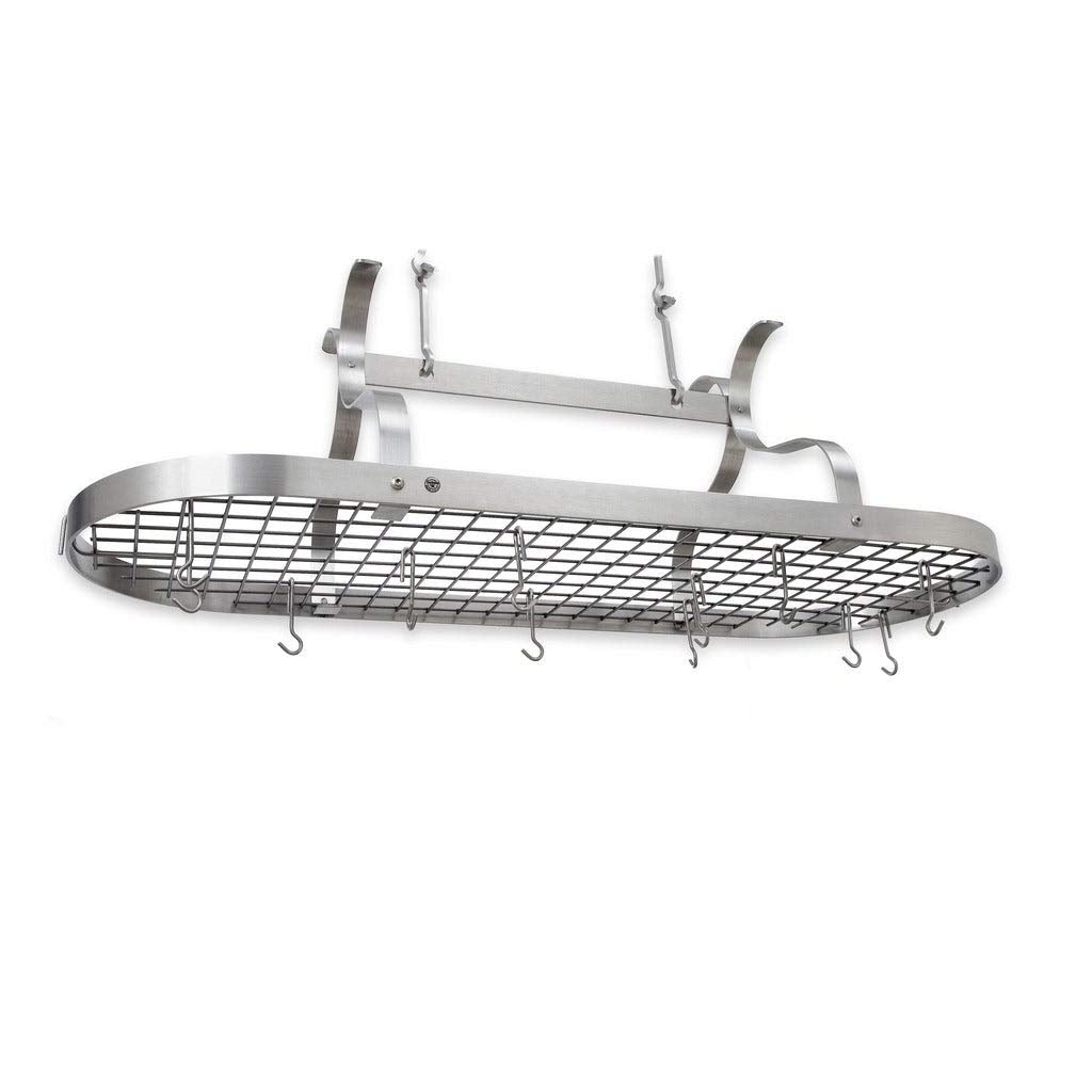 Enclume PR33WG SS Scroll Arm Oval Ceiling Pot Rack w/ 24 Hooks SS