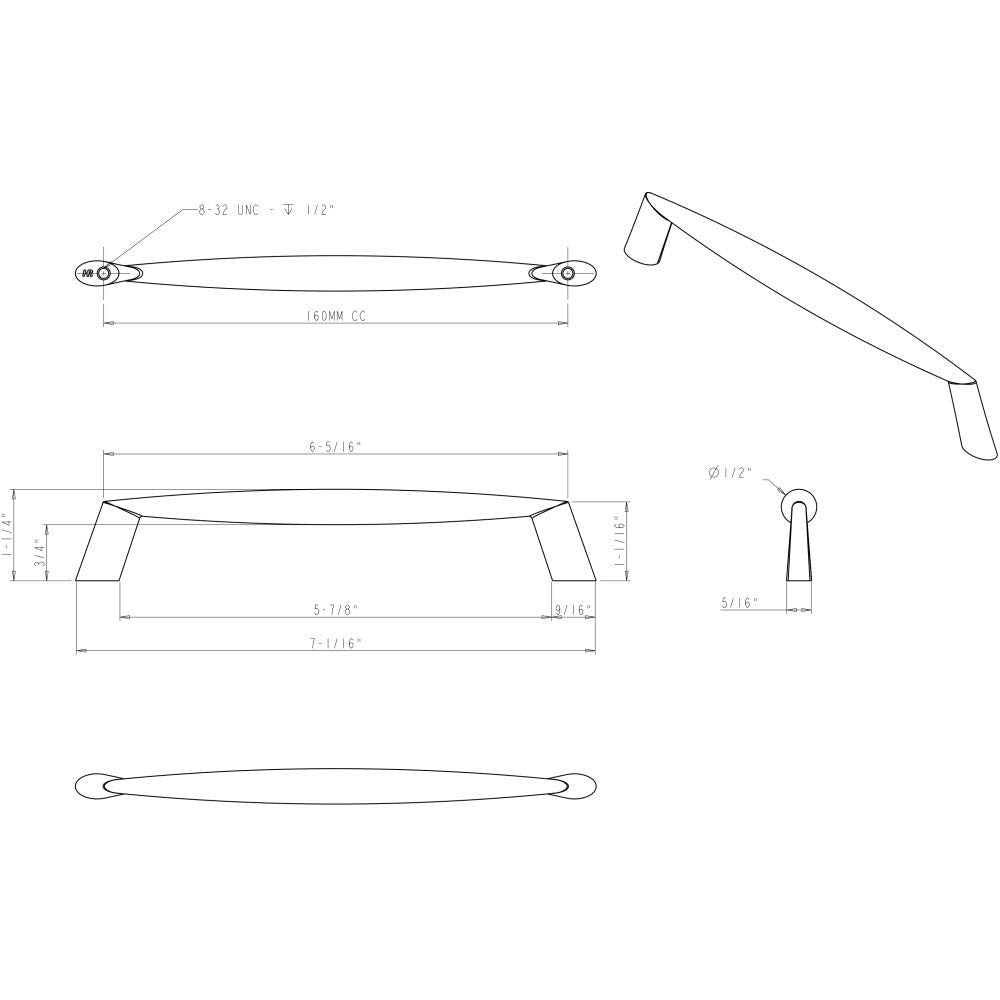 Elements 988-160MB 160 mm Center-to-Center Matte Black Zachary Cabinet Pull