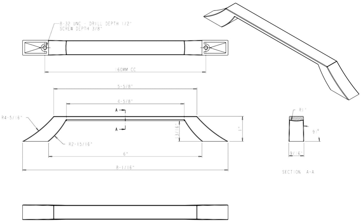 Jeffrey Alexander 798-160PC 160 mm Center-to-Center Polished Chrome Square Royce Cabinet Pull
