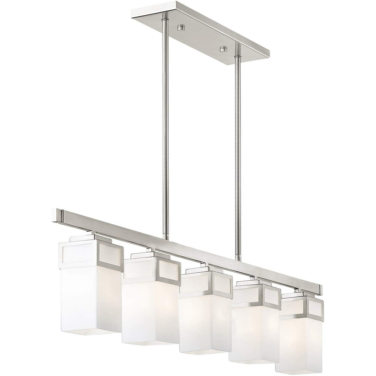 Livex Lighting 40194-91 Transitional Five Light Linear Chandelier from Harding Collection in Pwt, Nckl, B/S, Slvr. Finish, 42.00 inches, 9.50x42.00x4.50, Brushed Nickel