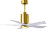 Matthews Fan PA5-BRBR-MWH-42 Patricia-5 five-blade ceiling fan in Brushed Brass finish with 42” solid matte white wood blades and dimmable LED light kit 