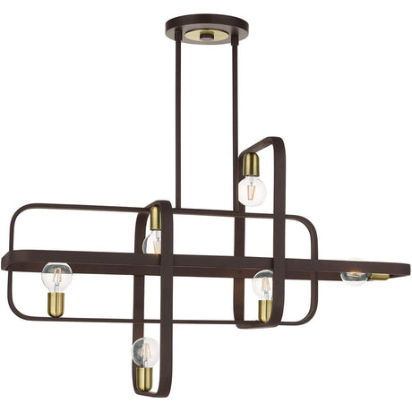 Livex Lighting 6 Light Bronze with Antique Brass Accents Linear Chandelier