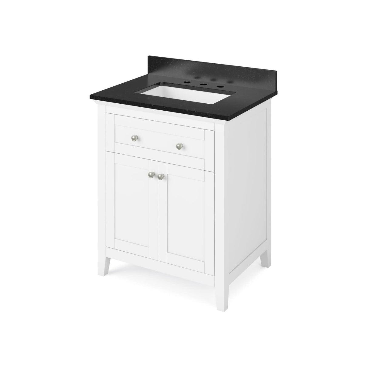 Jeffrey Alexander VKITCHA30WHBGR 30" White Chatham Vanity, Black Granite Vanity Top, undermount rectangle bowl