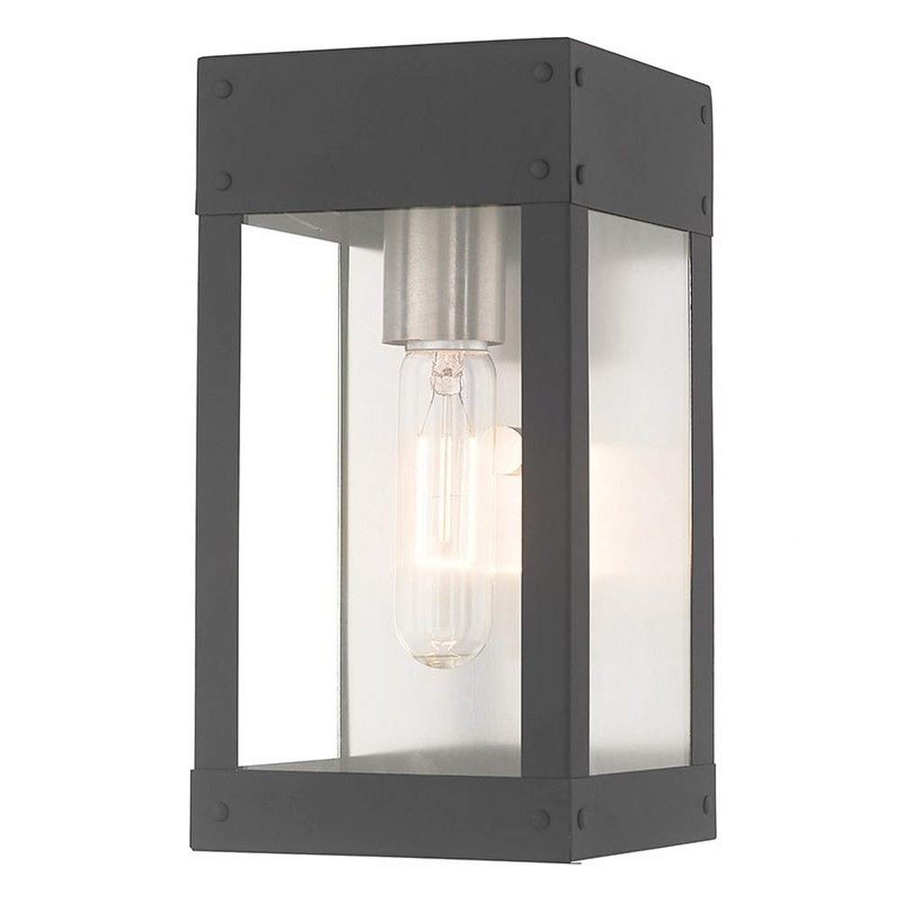 Livex Lighting 20871-76 Barrett - One Light Outdoor Wall Lantern with Clear Glass, Choose Finish: Scandinavian Gray Finish