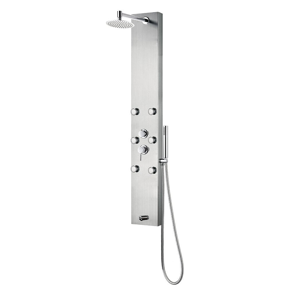 PULSE ShowerSpas 1042-SSB Monterey ShowerSpa Panel with 8" Rain Showerhead, 6 Body Spray Jets, Hand Shower and Tub Spout, Brushed Stainless Steel with Brushed Nickel Fixtures