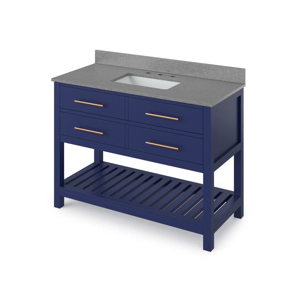 Jeffrey Alexander VKITWAV48BLSGR 48" Hale Blue Wavecrest Vanity, Steel Grey Cultured Marble Vanity Top, undermount rectangle bowl