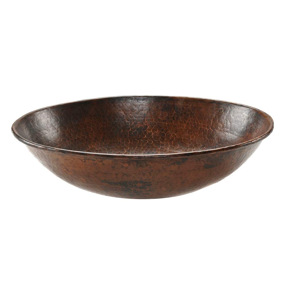 Premier Copper Products VO17WDB Oval Wired Rimmed Vessel Hammered Copper Sink, Oil Rubbed Bronze