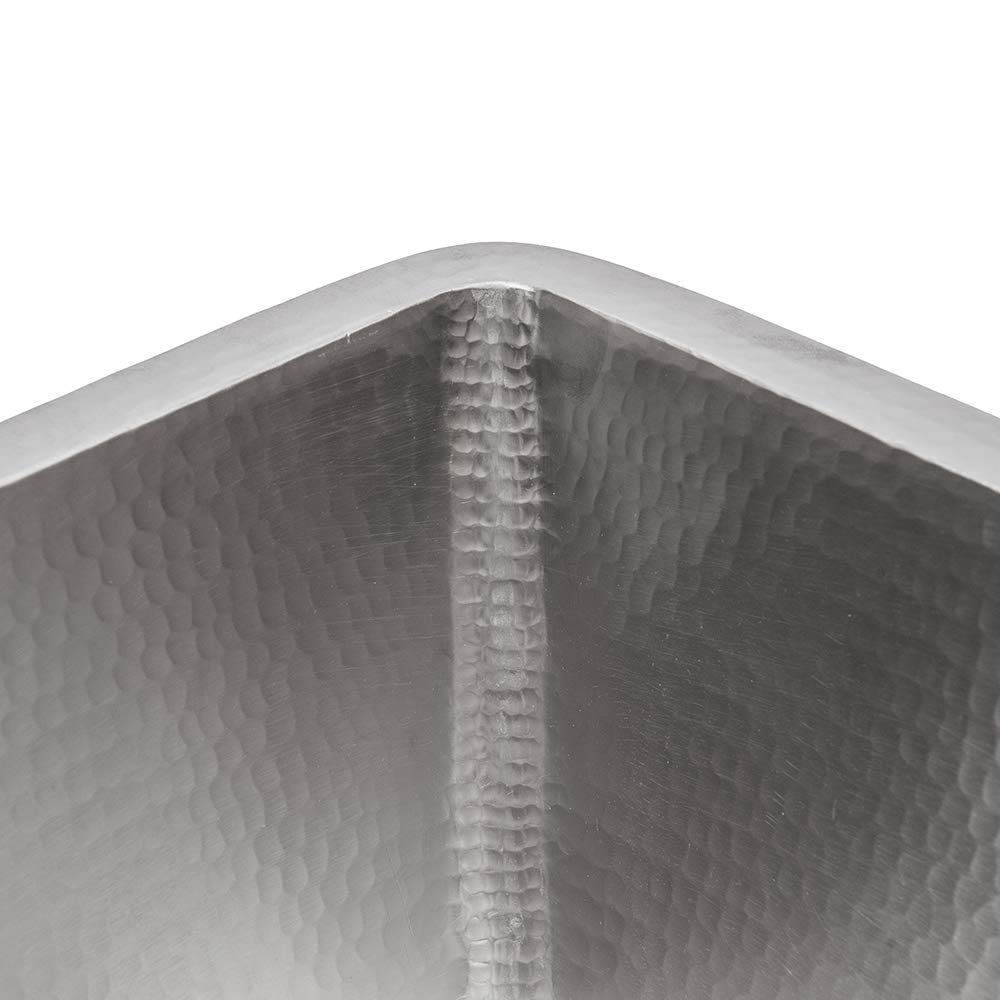 Premier Copper Products BS15EN2 15-Inch Square Hammered Copper Bar/Prep Sink in Nickel w/ 2-Inch Drain Opening