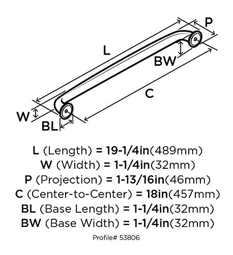 Amerock Appliance Pull Satin Nickel 18 inch (457 mm) Center to Center Kane 1 Pack Drawer Pull Drawer Handle Cabinet Hardware