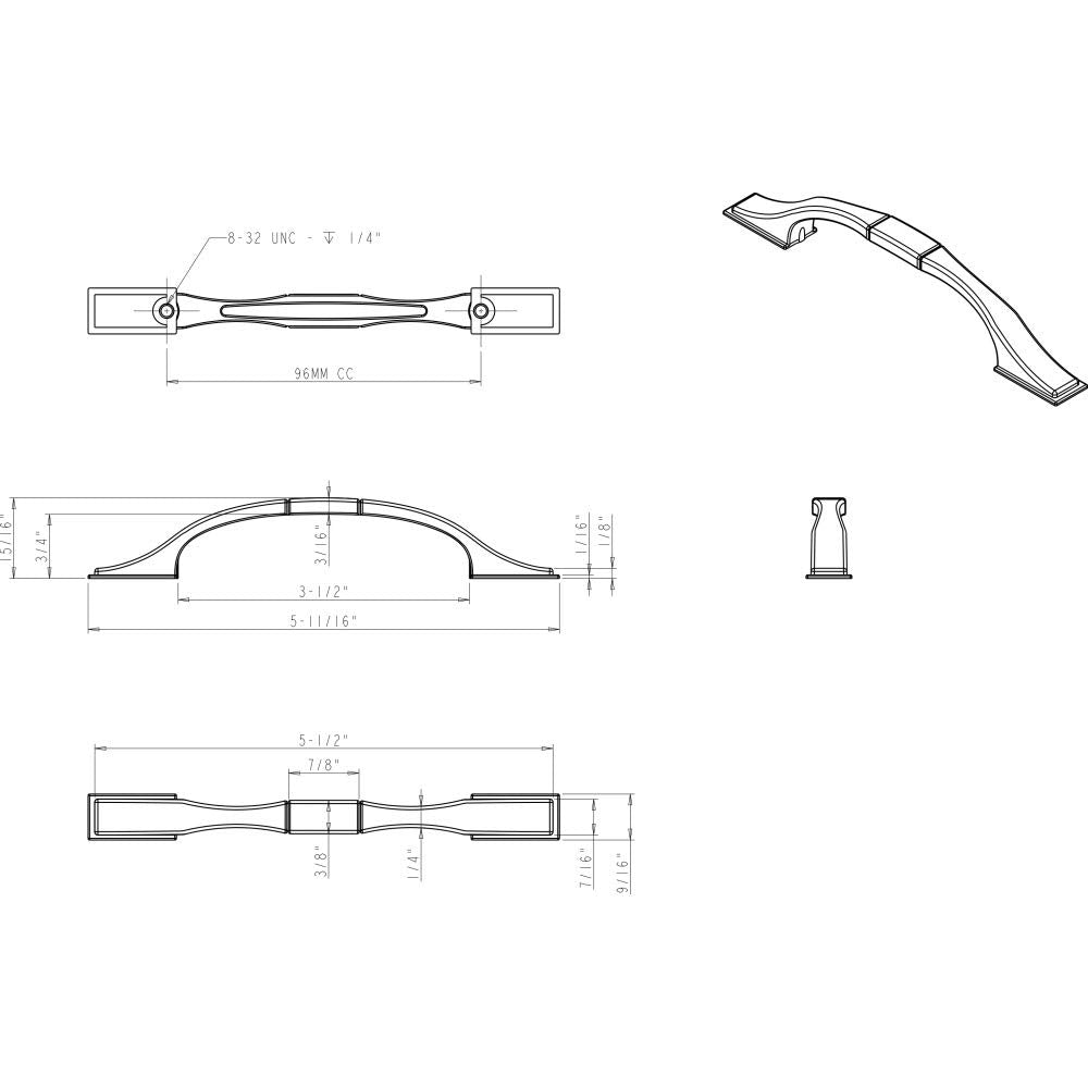 Elements 937-96MB 96 mm Center-to-Center Matte Black Square Hammond Cabinet Pull