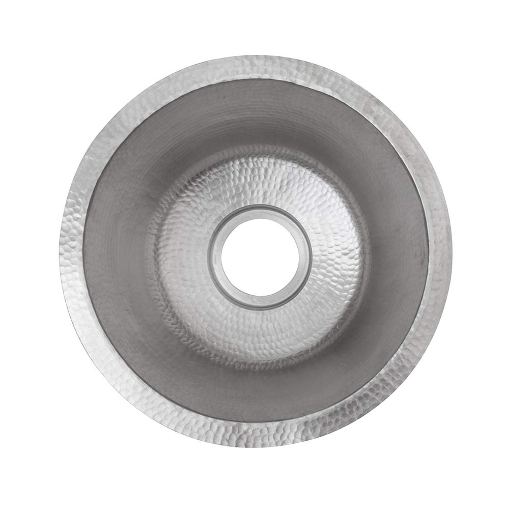 Premier Copper Products BR16EN3 16-Inch Round Hammered Copper Prep Sink in Nickel w/ 3.5-Inch Drain Size