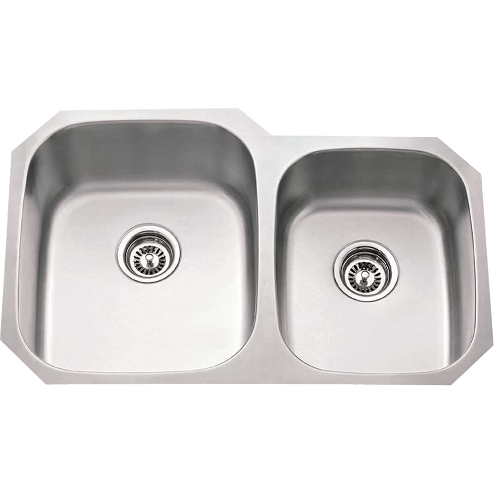 Hardware Resources 801R-18 32" L x 20-5/8" W x 9" D Undermount 18 Gauge Stainless Steel 40/60 Double Bowl Sink