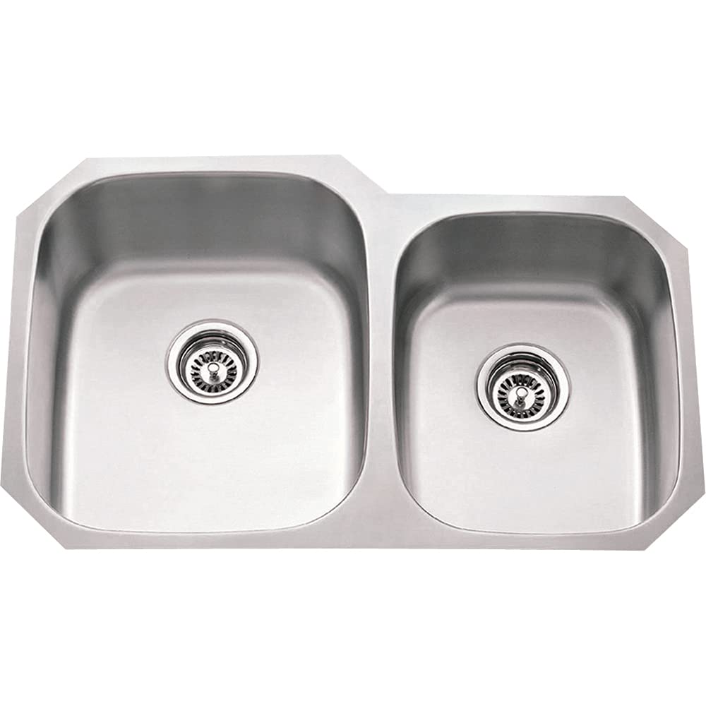 Hardware Resources 801L 32" L x 20-3/4" W x 9" D Undermount 16 Gauge Stainless Steel 60/40 Double Bowl Sink