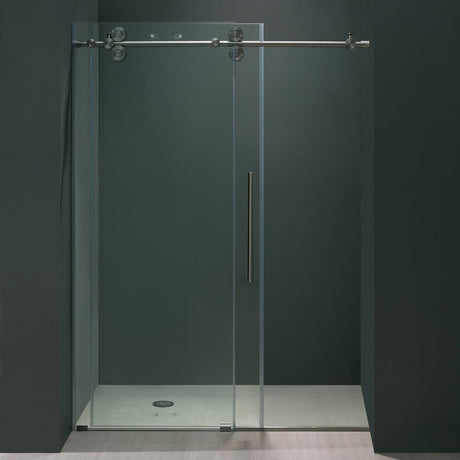 VIGO Adjustable 52 - 56 in. W x 74 in. H Frameless Sliding Rectangle Shower Door with Clear Tempered Glass and Stainless Steel Hardware in Chrome Finish with Reversible Handle - VG6041CHCL5674