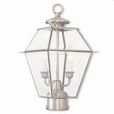 Livex 2284-91 Transitional Two Light Outdoor Post Lantern from Westover Collection in Pwt, Nckl, B/S, Slvr. Finish, 9.00 inches, Brushed Nickel