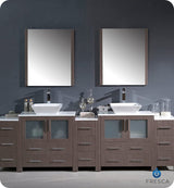 Fresca FVN62-96GO-VSL Fresca Torino 96" Gray Oak Modern Double Sink Bathroom Vanity w/ 3 Side Cabinets & Vessel Sinks