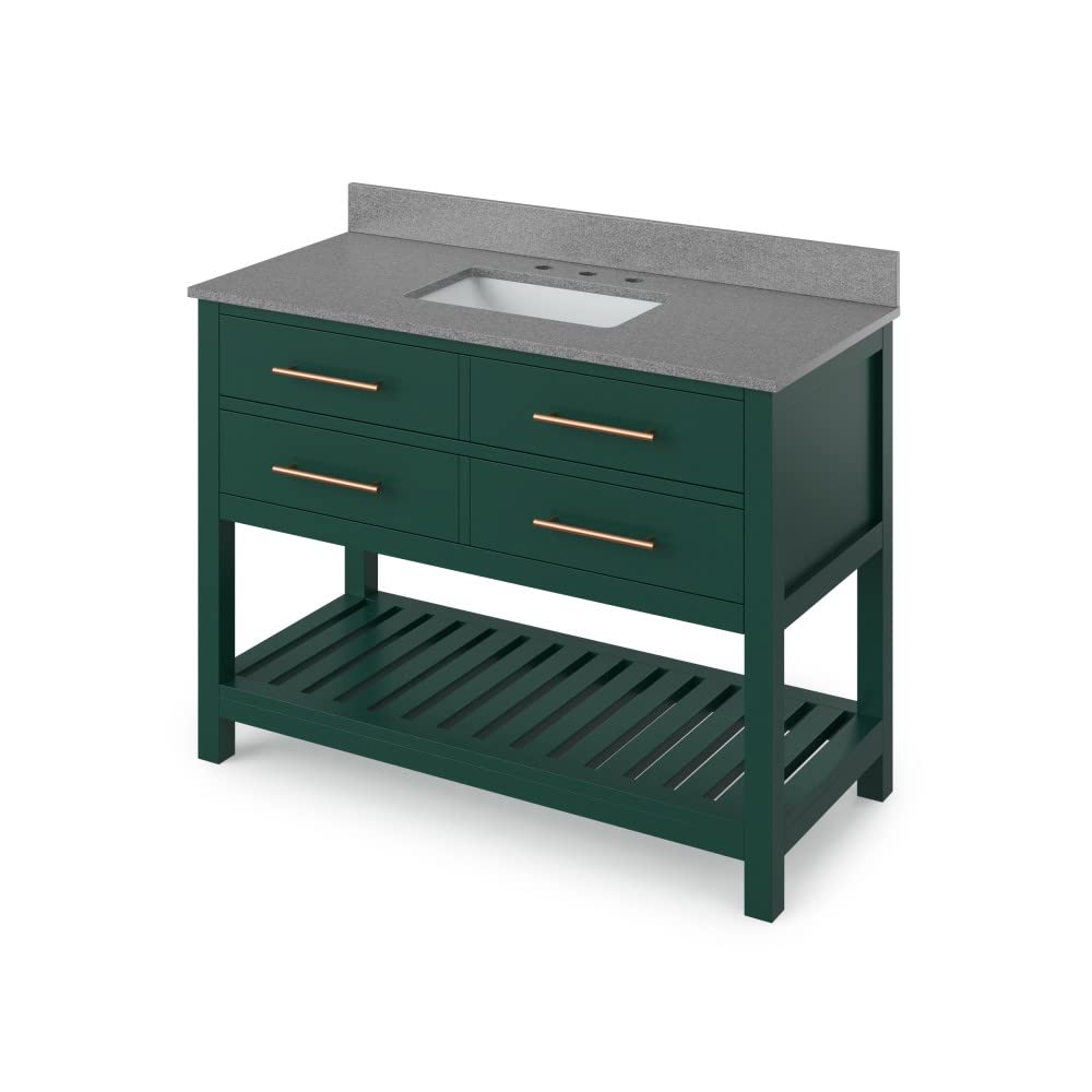 Jeffrey Alexander VKITWAV48GNSGR 48" Forest Green Wavecrest Vanity, Steel Grey Cultured Marble Vanity Top, undermount rectangle bowl