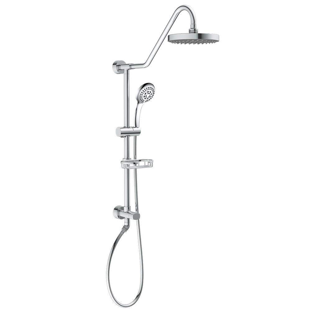 PULSE ShowerSpas 1011-CH-1.8GPM Kauai III Shower System, with 8" Rain Showerhead, 5-Function Hand Shower, Adjustable Slide Bar and Soap Dish, Polished Chrome, 1.8 GPM