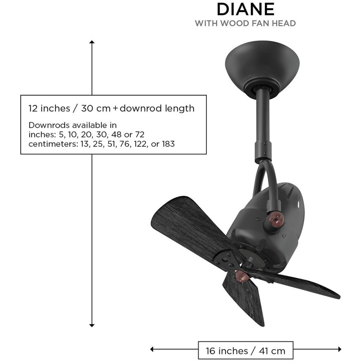 Matthews Fan DI-BK-WDBW Diane oscillating ceiling fan in Matte Black finish with solid barn wood blades.