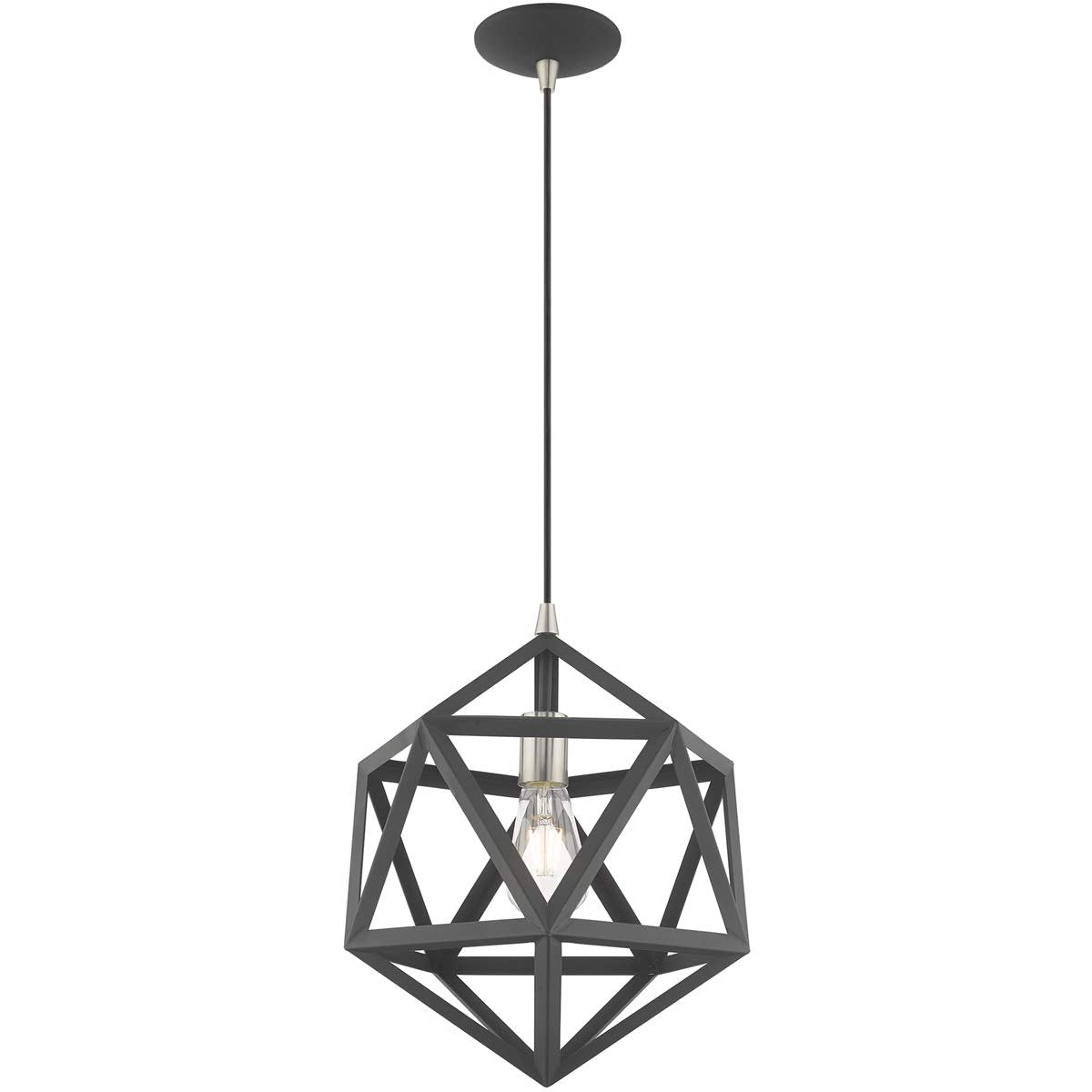 Livex Lighting 41328-76 Geometric Shade - 13" One Light Mini Pendant, Scandinavian Gray Finish with Scandinavian Gray Metal Shade