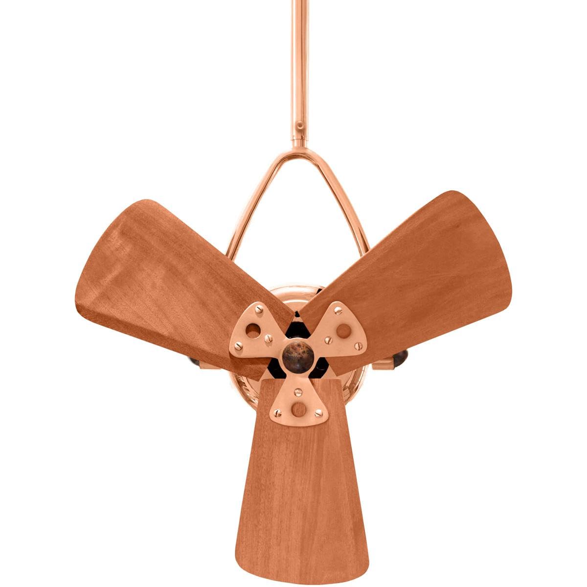 Matthews Fan JD-CP-WD Jarold Direcional ceiling fan in Polished Copper finish with solid sustainable mahogany wood blades.