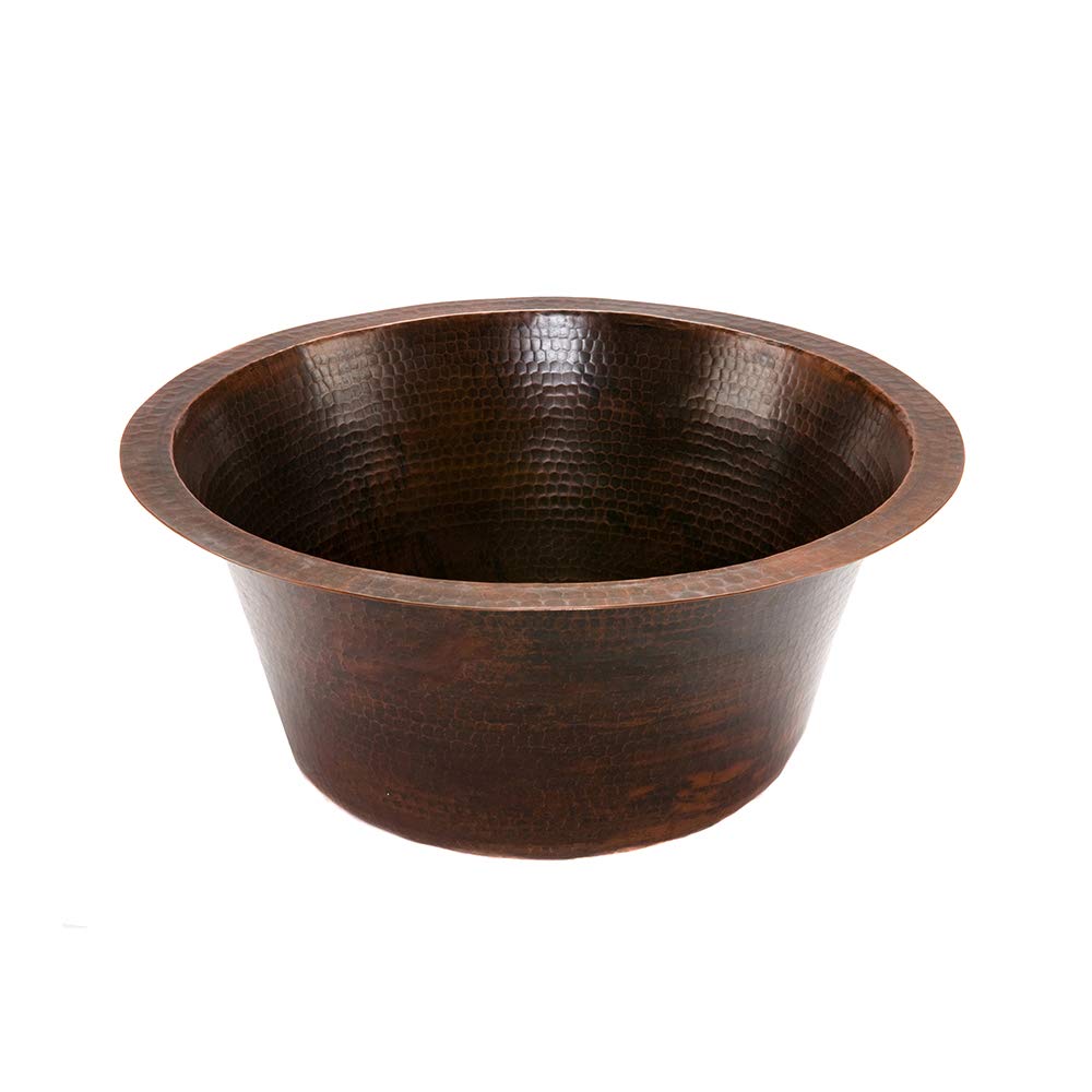 Premier Copper Products BR16DB2 16-Inch Universal Round Hammered Copper Bar Sink with 2-Inch Drain Size, Oil Rubbed Bronze