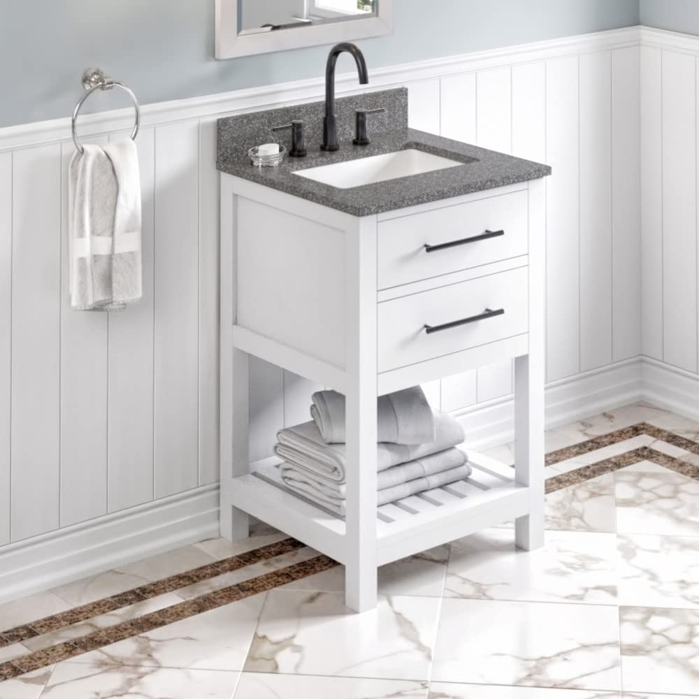 Jeffrey Alexander VKITWAV24WHBOR 24" White Wavecrest Vanity, Boulder Cultured Marble Vanity Top, undermount rectangle bowl