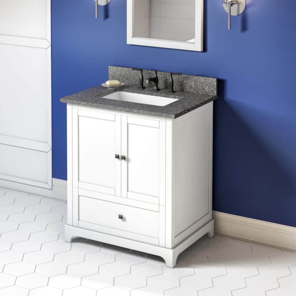 Jeffrey Alexander VKITADD30WHBOR 30" White Addington Vanity, Boulder Cultured Marble Vanity Top, undermount rectangle bowl