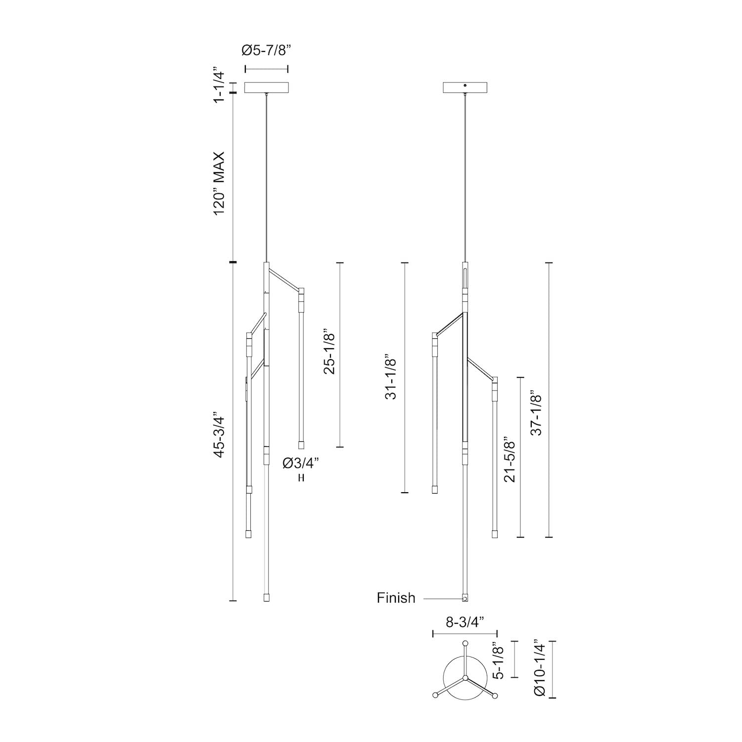 Kuzco PD74746-BK MOTIF 46" 3 HEAD PENDANT BLACK 30W 120VAC WITH LED DRIVER 2700K 90CRI