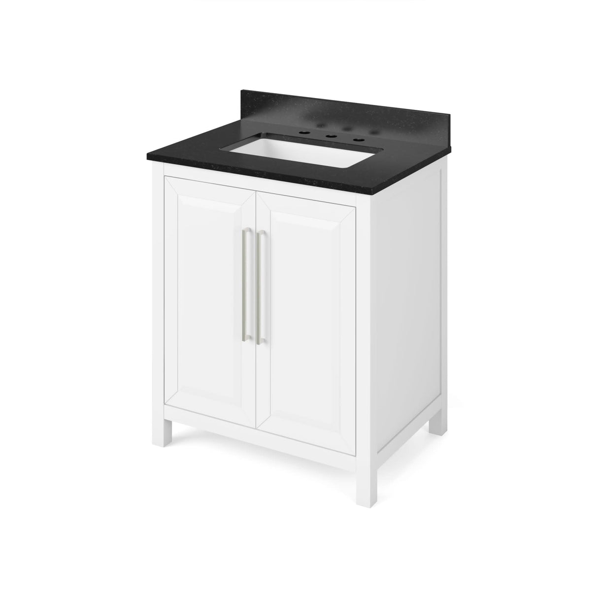 Jeffrey Alexander VKITCAD30WHBGR 30" White Cade Vanity, Black Granite Vanity Top, undermount rectangle bowl