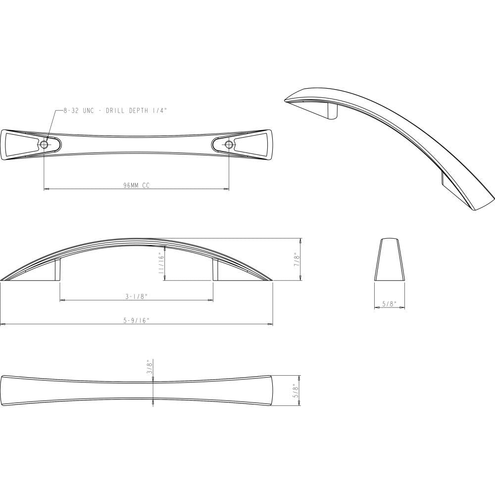 Jeffrey Alexander 847-96MB 96 mm Center-to-Center Matte Black Flared Regan Cabinet Pull