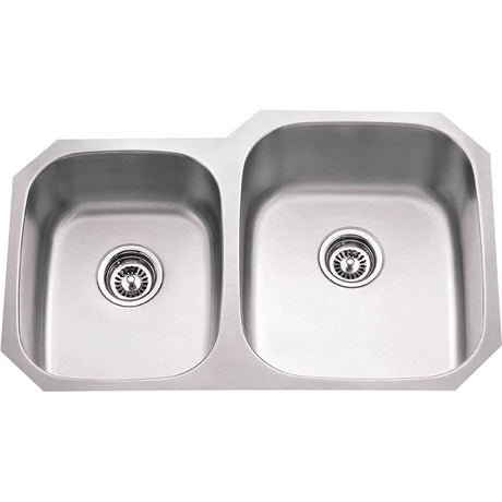 Hardware Resources 801R-18 32" L x 20-5/8" W x 9" D Undermount 18 Gauge Stainless Steel 40/60 Double Bowl Sink