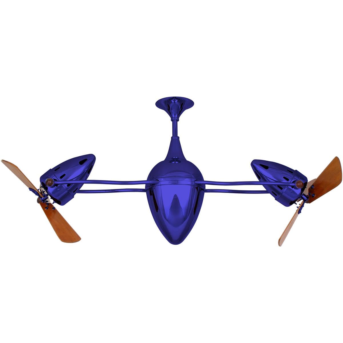 Matthews Fan AR-BLUE-WD Ar Ruthiane 360° dual headed rotational ceiling fan in Safira (Blue) finish with solid sustainable mahogany wood blades.