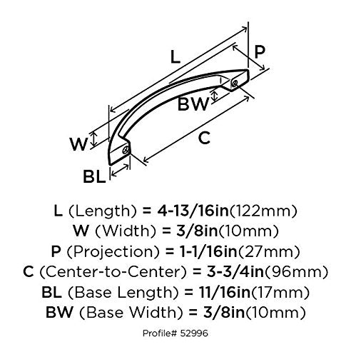 Amerock Cabinet Pull Satin Nickel 3-3/4 inch (96 mm) Center to Center Everyday Heritage 1 Pack Drawer Pull Drawer Handle Cabinet Hardware
