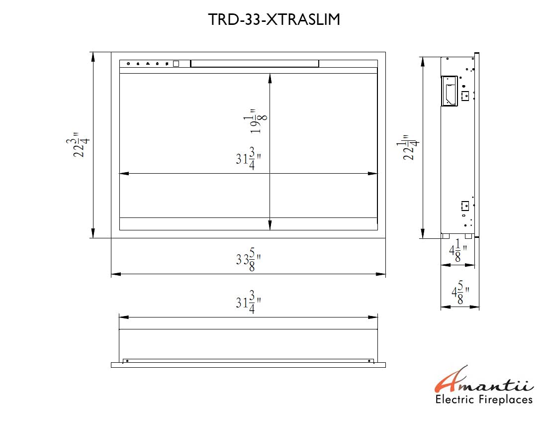 Amantii TRD-33-XS Traditional Xtraslim Smart Electric 33" WiFi Enabled Fireplace, Featuring a Multi Function Remote Control, Multi Flame Speeds and Clear Glass Media