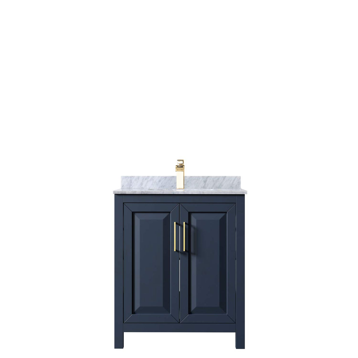 Daria 30 Inch Single Bathroom Vanity in Dark Blue White Carrara Marble Countertop Undermount Square Sink No Mirror