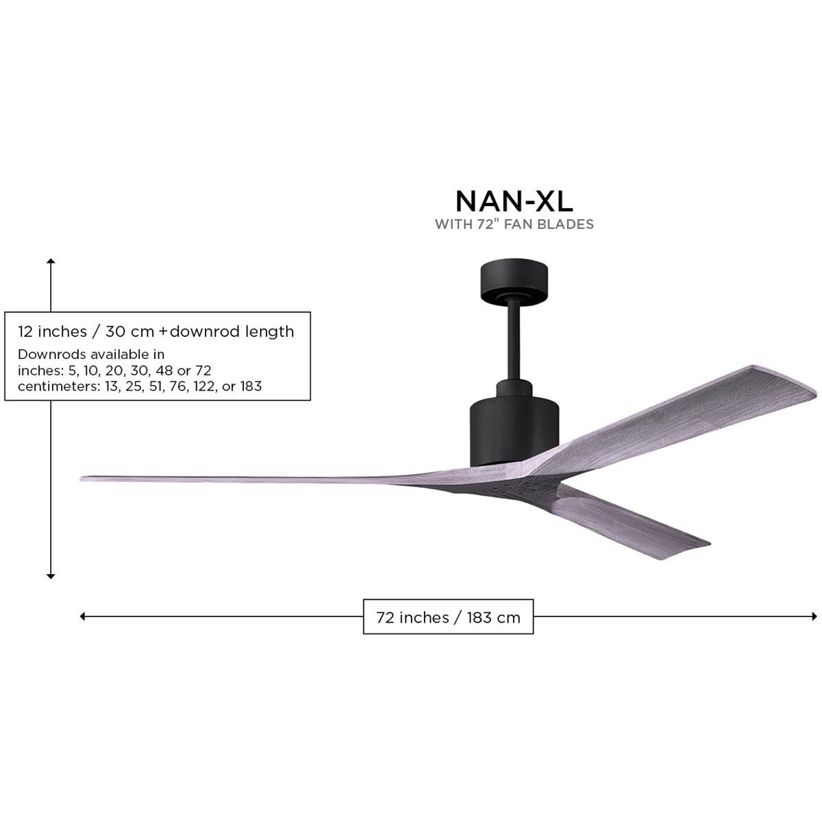 Matthews Fan NKXL-MWH-BK-72 Nan XL 6-speed ceiling fan in Matte White finish with 72” solid matte black wood blades