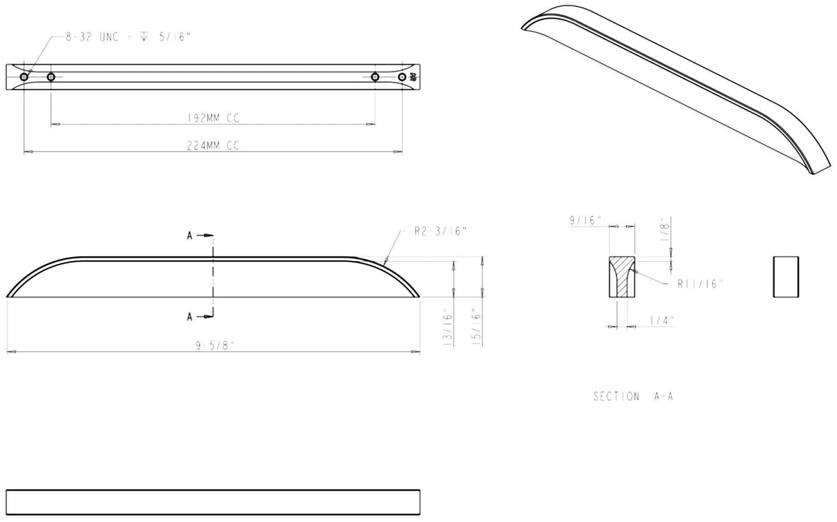 Jeffrey Alexander 484-192224SN 192 mm / 224 mm Center-to-Center Satin Nickel Elara Cabinet Pinch Pull