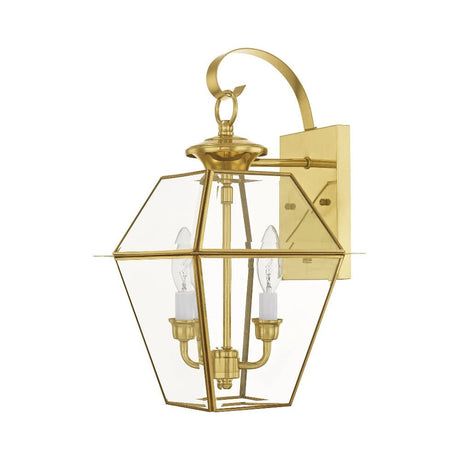 Livex Lighting 2281-91 Transitional Two Light Outdoor Wall Lantern from Westover Collection in Pwt, Nckl, B/S, Slvr. Finish, Brushed Nickel
