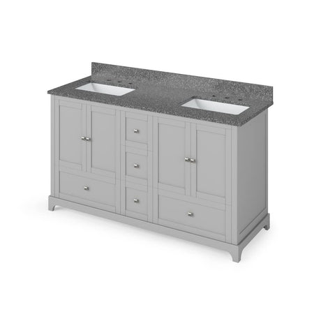 Jeffrey Alexander VKITADD60GRBOR 60" Grey Addington Vanity, double bowl, Boulder Cultured Marble Vanity Top, two undermount rectangle bowls