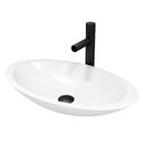 VIGO VGT2061 13.5" L -23.13" W -3.88" H Matte Stone Wisteria Composite Oval Vessel Bathroom Sink in White with Ashford Faucet and Pop-Up Drain in Matte Black