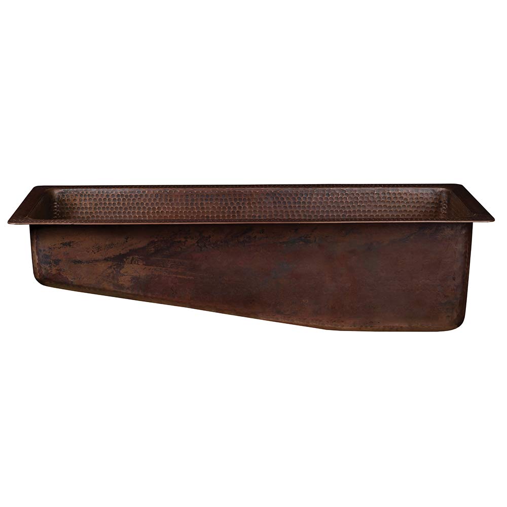 Premier Copper Products 28-inch Rectangle Hammered Copper Slanted Bar/Prep Sink with 3.5-inch Drain Opening