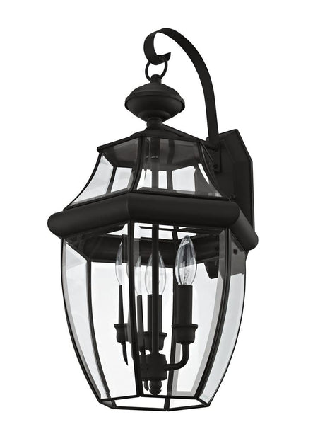 Livex Lighting 2351-07 Monterey 3 Light Outdoor Bronze Finish Solid Brass Wall Lantern with Clear Beveled Glass