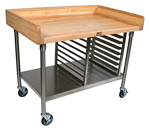 John Boos BAK01 Maple Top Mobile Prep Table With Stainless Steel Legs, Shelf And Pan Rack 48x30