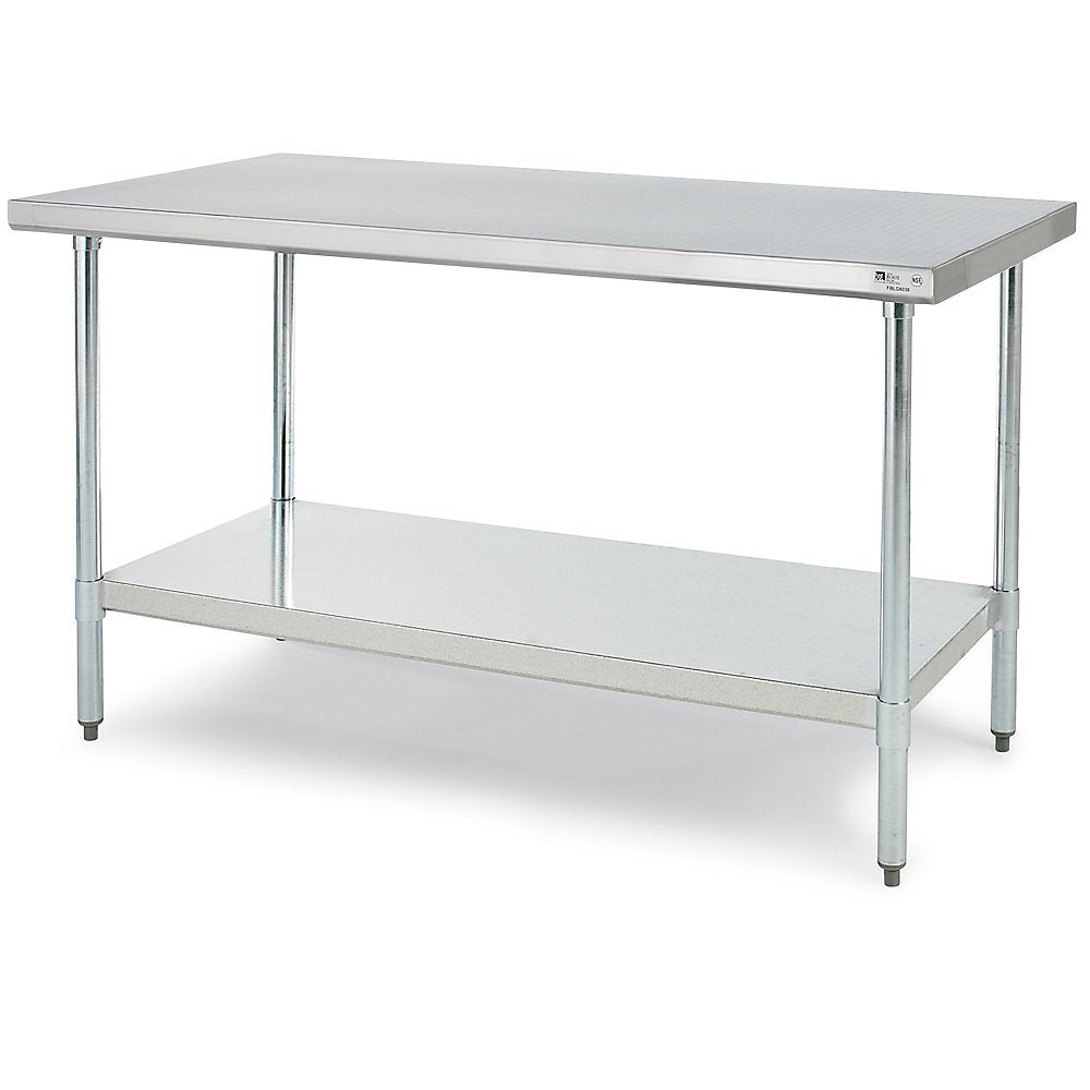 John Boos UFBLS9630 Economical Type 430 Stainless Steel Worktable - 96X30" Top Legs And Lower Shelf With 1-1/2"H Backsplash